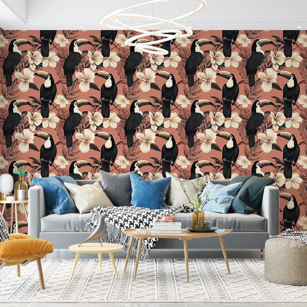 Toucan Wallpaper | Tropical Birds and Exotic Hibiscus Flowers