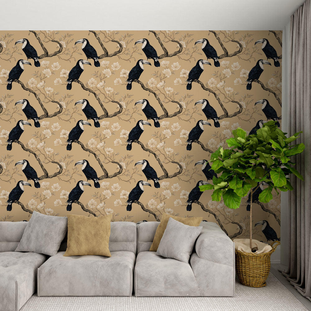 Toucan Wallpaper | Tropical Toucans on Flowering Branches