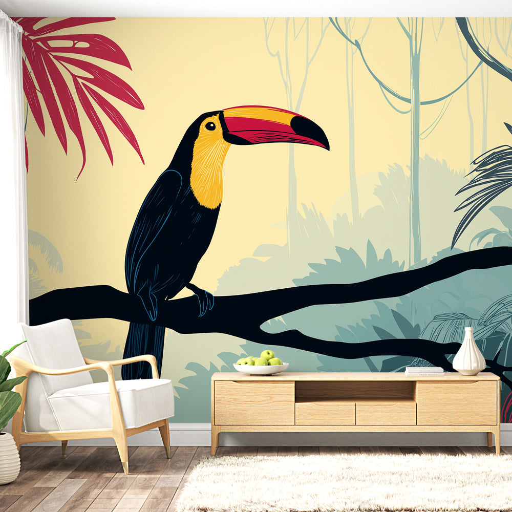 Toucan Wallpaper | Colorful Toucan in a Stylized Jungle