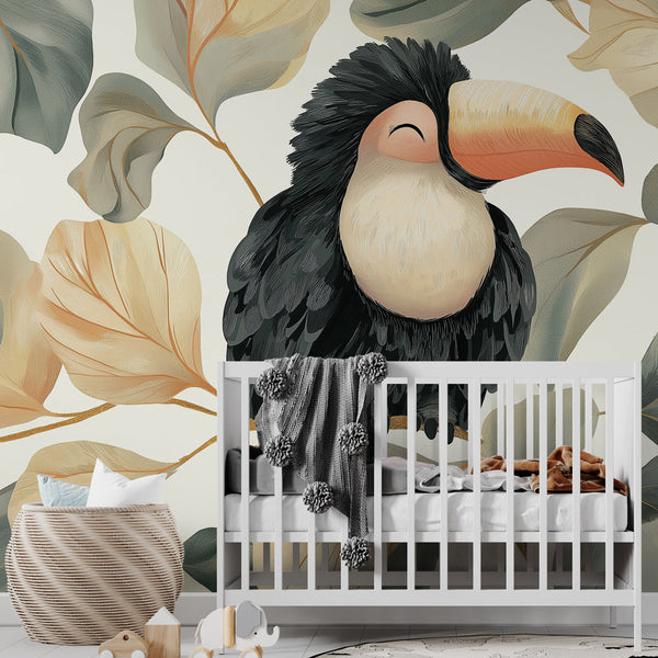 Toucan Wallpaper | Smiling Toucan Among Elegant Leaves