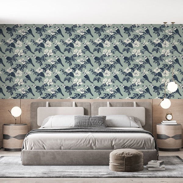 Toucan Wallpaper | Birds and Blooms on Soft Green