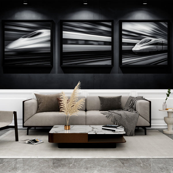 Train Motion Wallpaper | Black White Dynamic Wall Mural