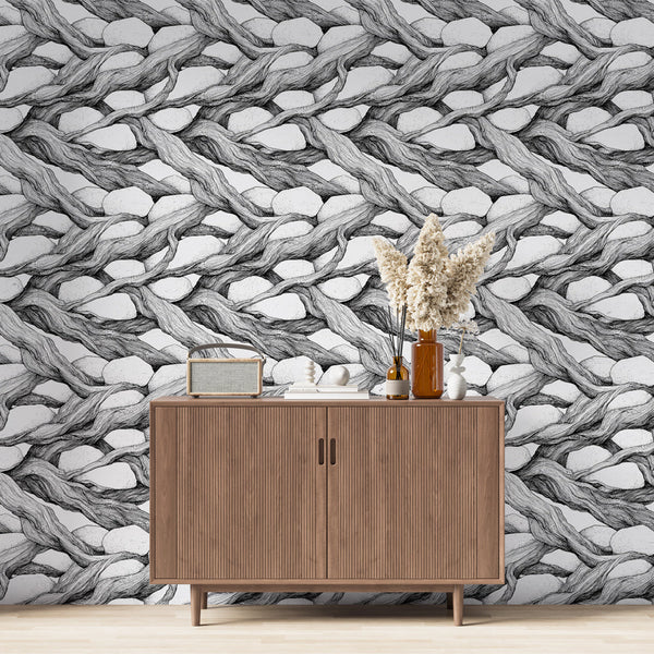 Knit Wallpaper | Monochrome Braided Cable Wall Mural