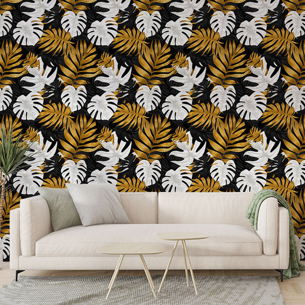 Gold & Black Tropical Wallpaper | Luxuriant Wall Mural