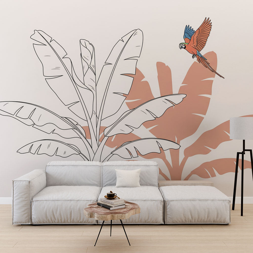 Tropical Wallpaper | Banana Leaves and Parrot Wall Mural