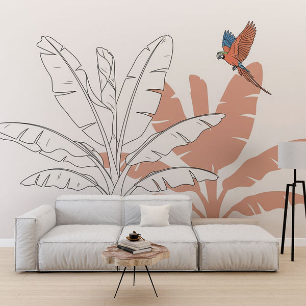 Tropical Wallpaper | Banana Leaves and Parrot Wall Mural