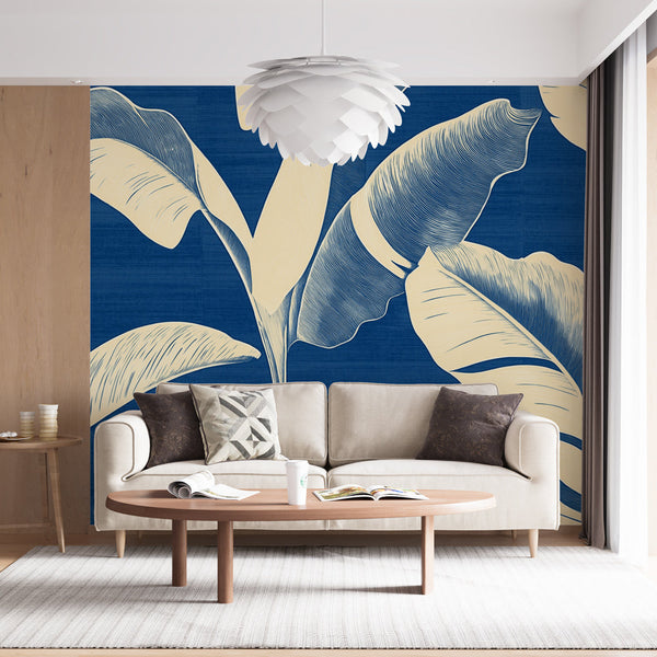 Tropical Wallpaper | Banana Leaves on Navy Blue