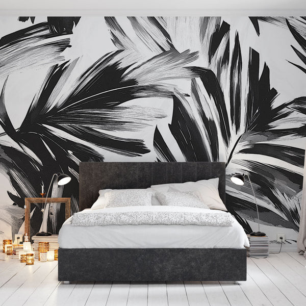 Tropical Wallpaper | Artistic Black & White Leaves Mural