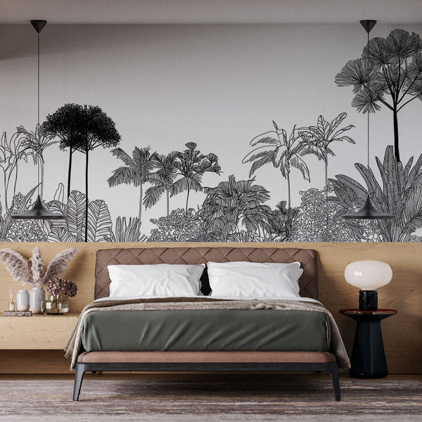 Tropical Wallpaper | Black and White Exotic Plant Wall Mural