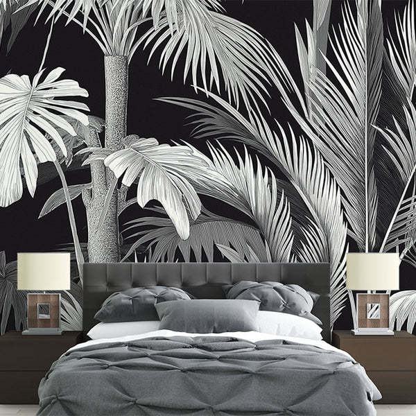 Monochrome Tropical Wallpaper | Black & White Leaf Mural
