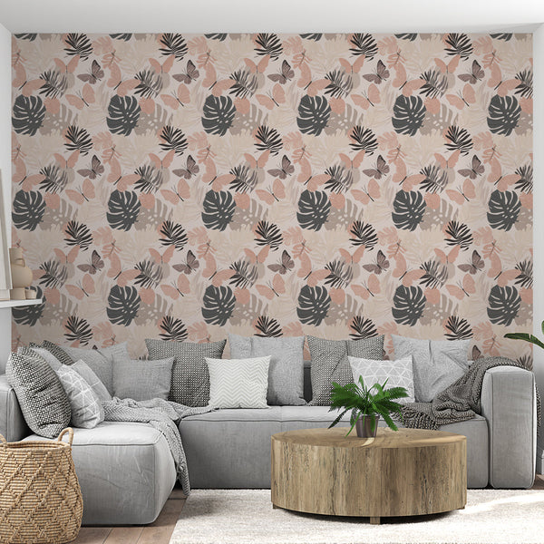Tropical Wallpaper | Exotic Leaves and Delicate Butterflies