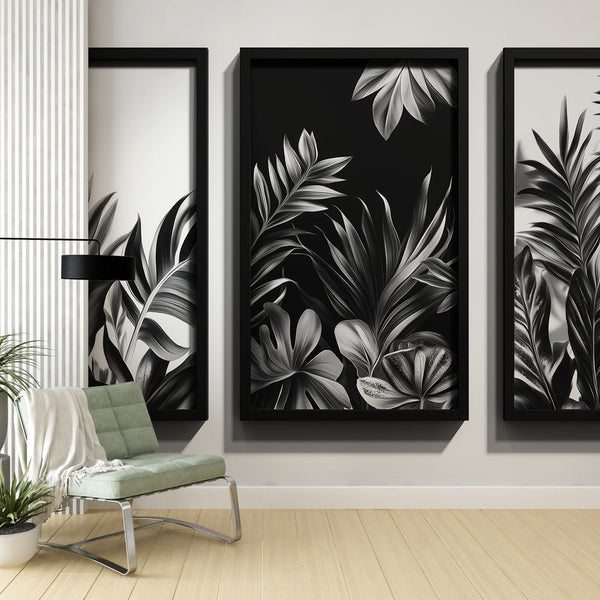 Black and White Tropical Leaves Wallpaper Wall Mural