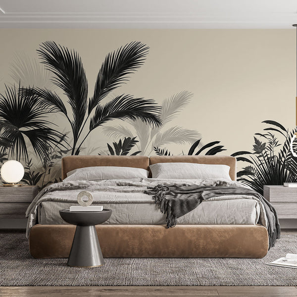 Black and White Tropical Wallpaper | Delicate Leaf Motifs