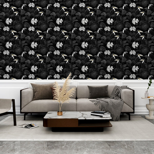 Black and White Tropical Wallpaper | Toucans and Blooms