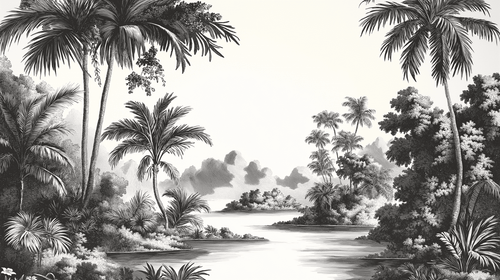 Black & White Tropical Wallpaper | Grayscale Palm Wall Mural