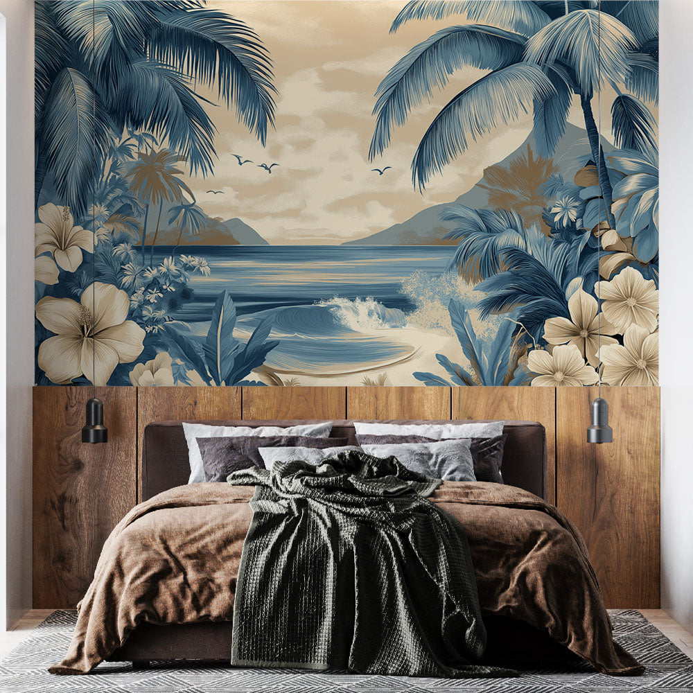 Coastal Tropical Wallpaper | Sea & Palms Wall Mural