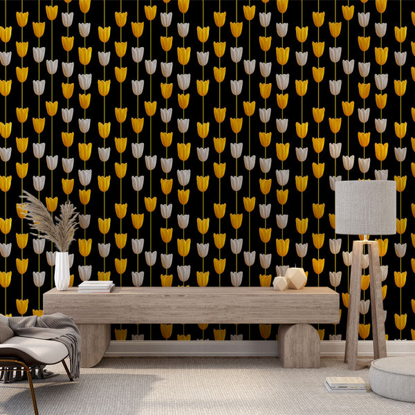 Tulip Wallpaper | Yellow and White Dutch Blooms on Black