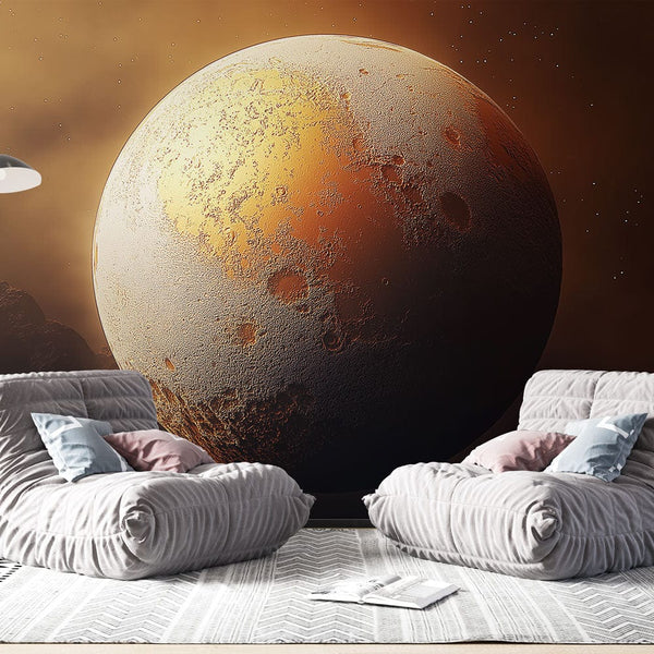 Universe Wallpaper | Golden Planet with Lunar Craters