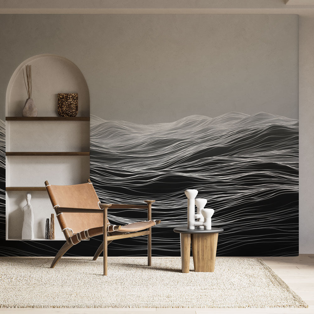 Abstract Wave Wallpaper | Fluid Black and White Line Pattern