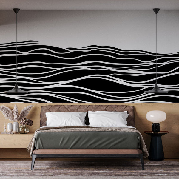 Waves Wallpaper | Monochrome Graphic Design Black & White