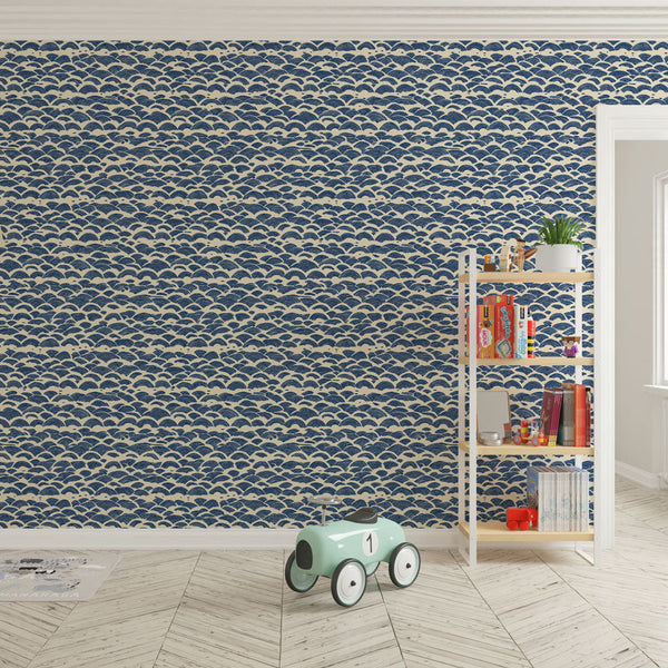Marine Wave Wallpaper | Blue & White Coastal Wall Mural