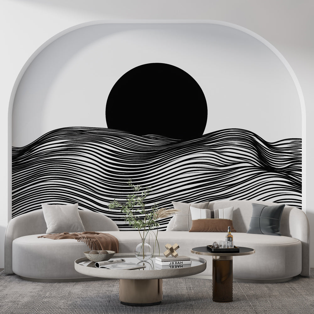 Minimalist Waves Wallpaper | Black and White Design