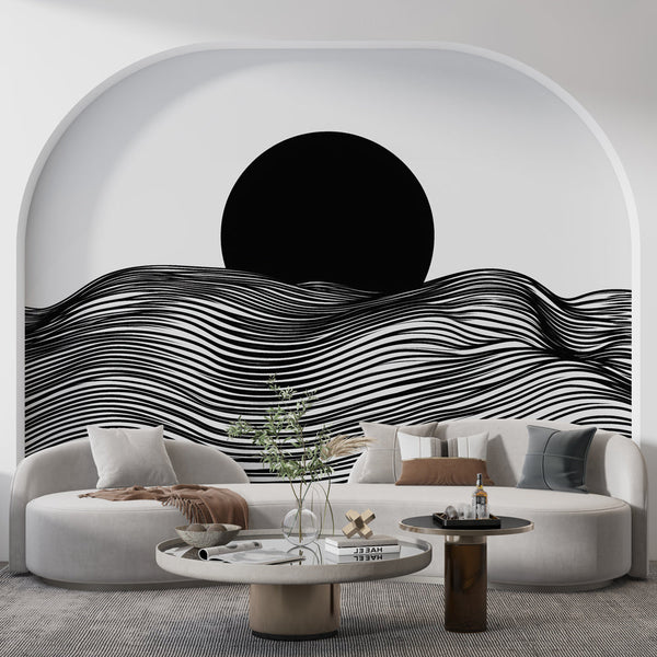 Minimalist Waves Wallpaper | Black and White Design