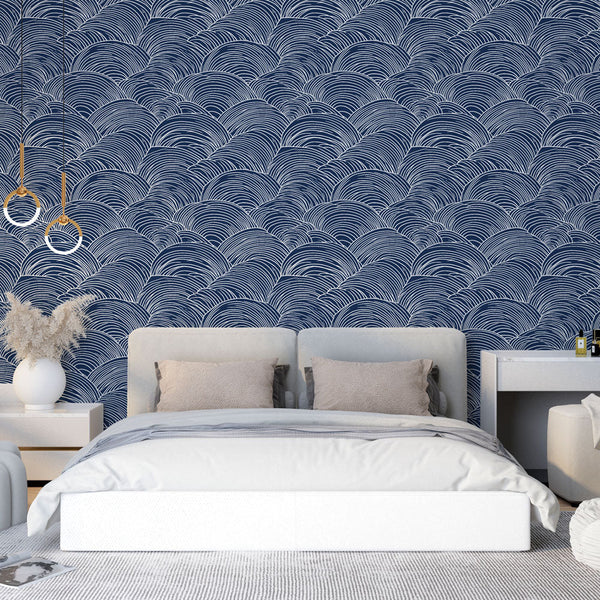 Waves Wallpaper | Elegant Navy Blue Gradient Wall Mural