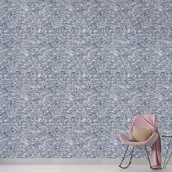 Wavy Pattern Wallpaper | Navy Blue White Wall Mural
