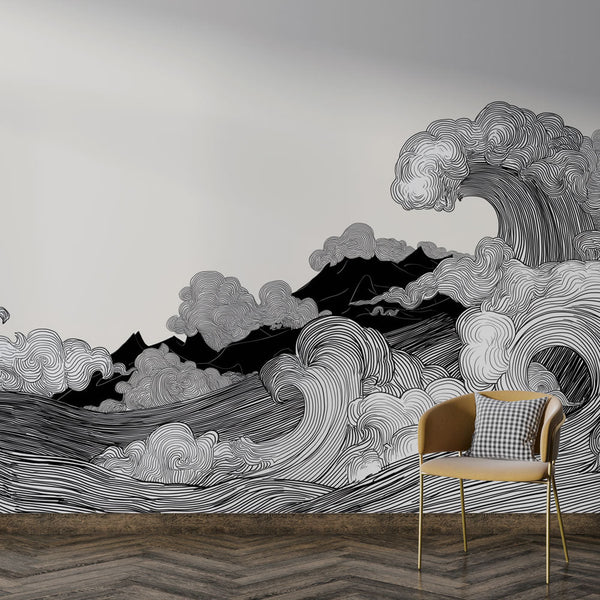 Wave Wallpaper | Abstract Waves and Clouds in Black and White