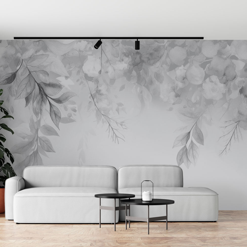 B&W Foliage Wallpaper | Falling Branches Wall Mural