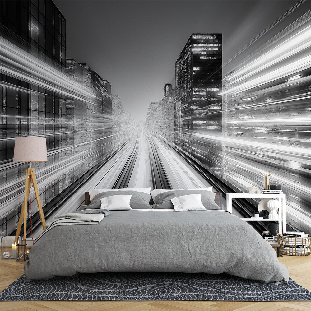 Futuristic City Wallpaper | Dynamic Black White Wall Mural