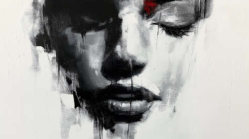 Abstract Face Wallpaper | Black White Red Accent Wall Mural