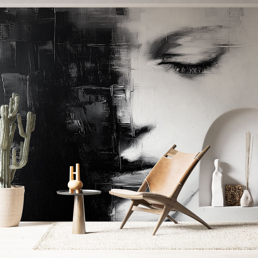 Abstract Face Wallpaper | Artistic Black White Wall Mural