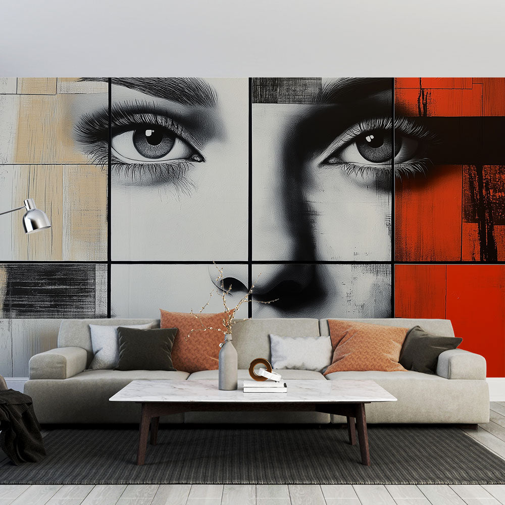 Artistic Face Wallpaper | Black White Red Mural