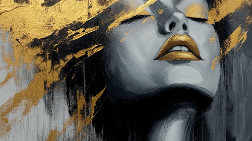 Artistic Face Wallpaper | Black White Gold Abstract Wall Mural
