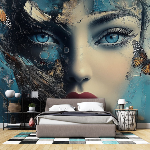 Butterfly Face Wallpaper | Modern Portrait Wall Mural