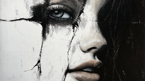 Artistic Face Wallpaper | Stylised Black White with Cracks