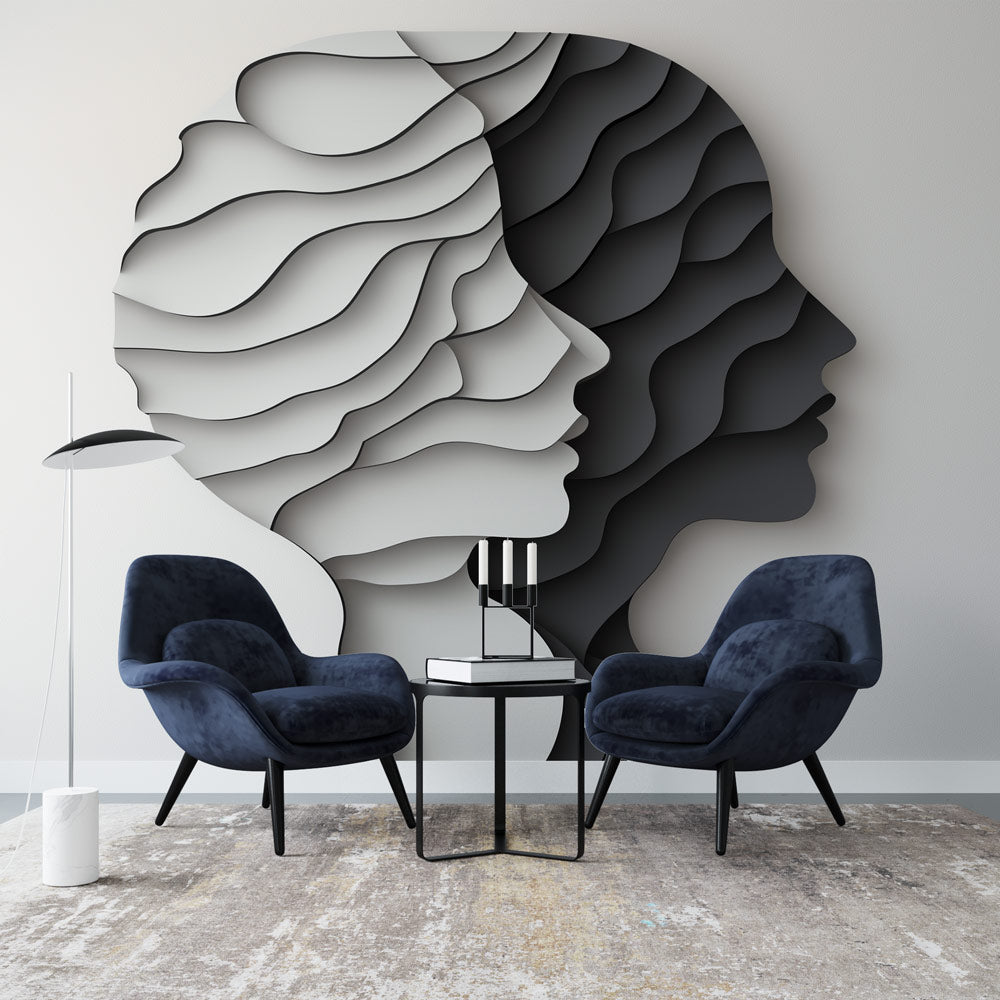 Relief Face Wallpaper | Minimalist Monochrome Wall Mural