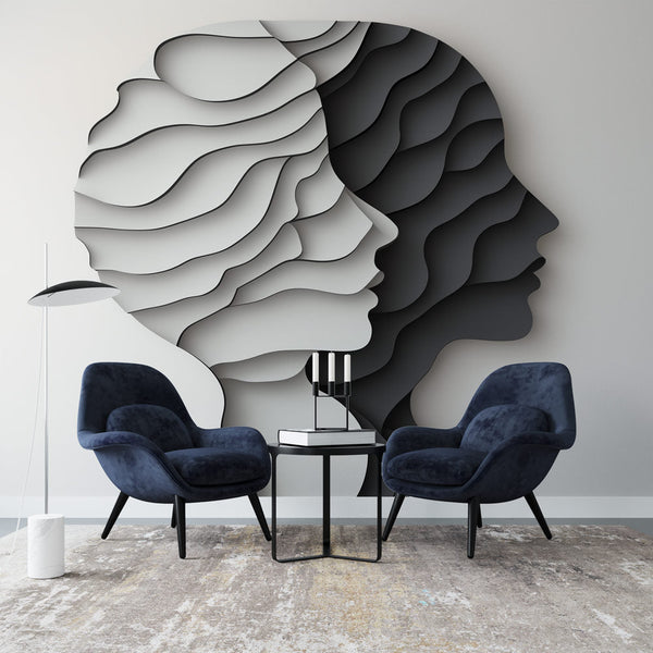 Relief Face Wallpaper | Minimalist Monochrome Wall Mural