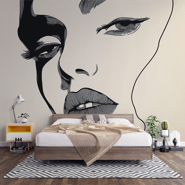 Stylised Face Wallpaper | Black and White Wall Mural