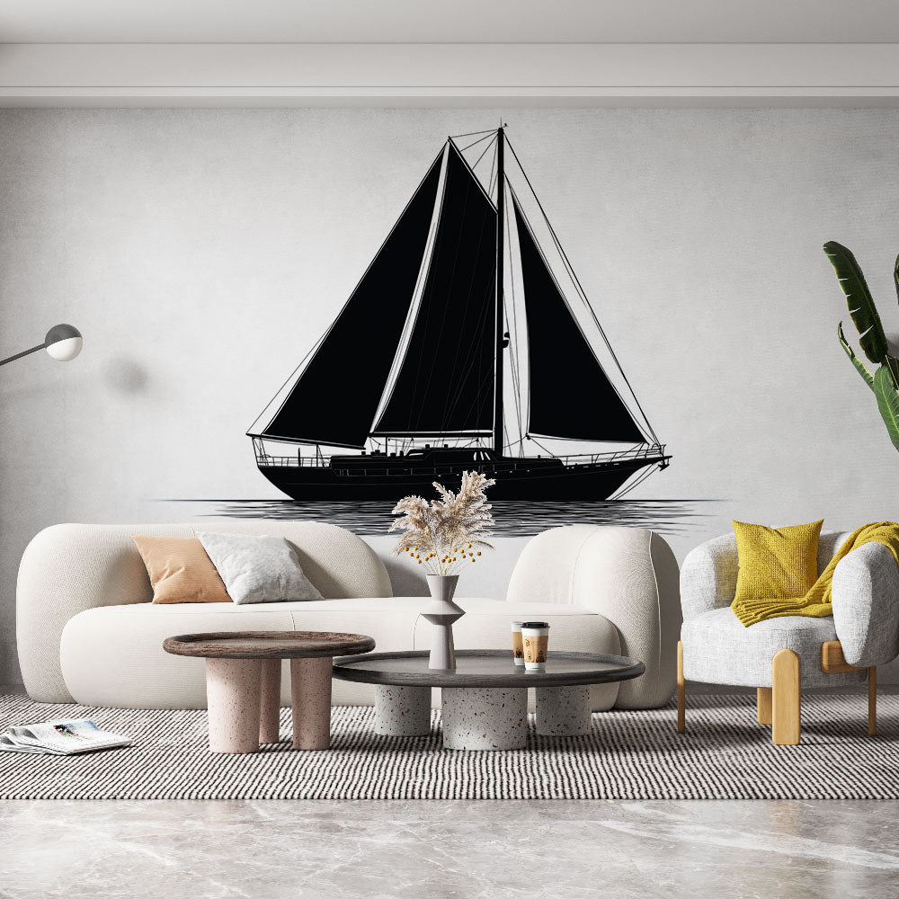 Sailboat Wallpaper | Black Vessel on Pure White Backdrop