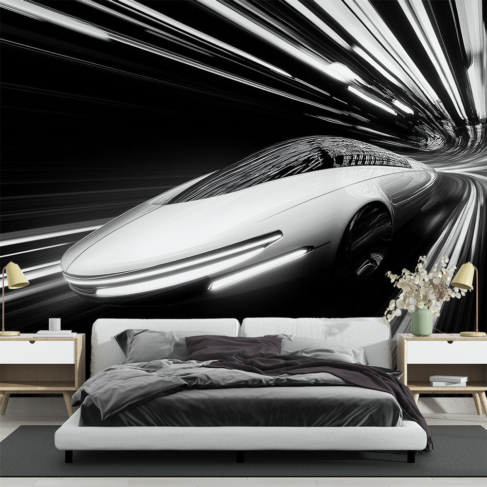 Futuristic Car Wallpaper | Black White Modern Wall Mural