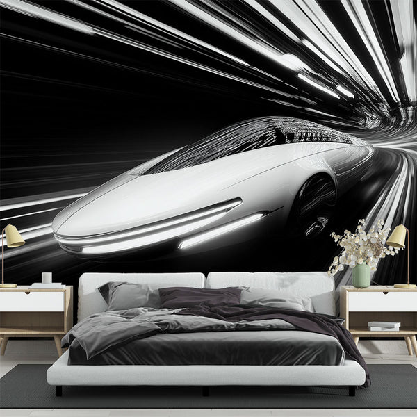 Futuristic Car Wallpaper | Black White Modern Wall Mural