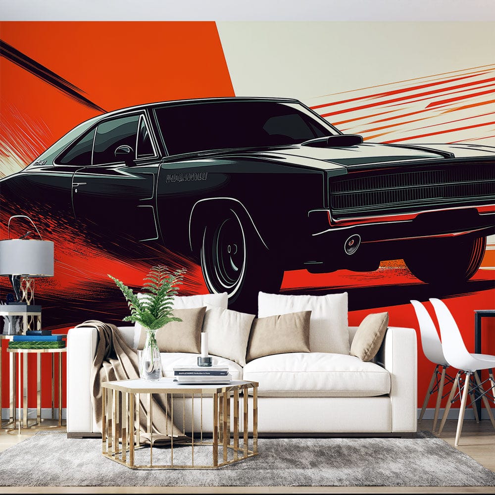 Vintage Car Wallpaper | Black Race Auto Vibrant Wall Mural