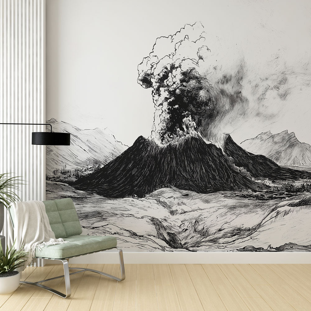 Volcanic Wallpaper | Majestic Eruption in Black and White