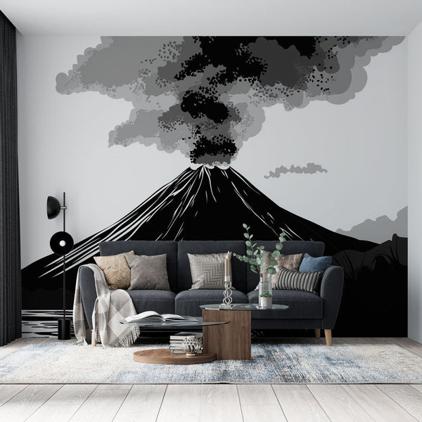 Volcanic Wallpaper | Stylized Eruption in Black and White