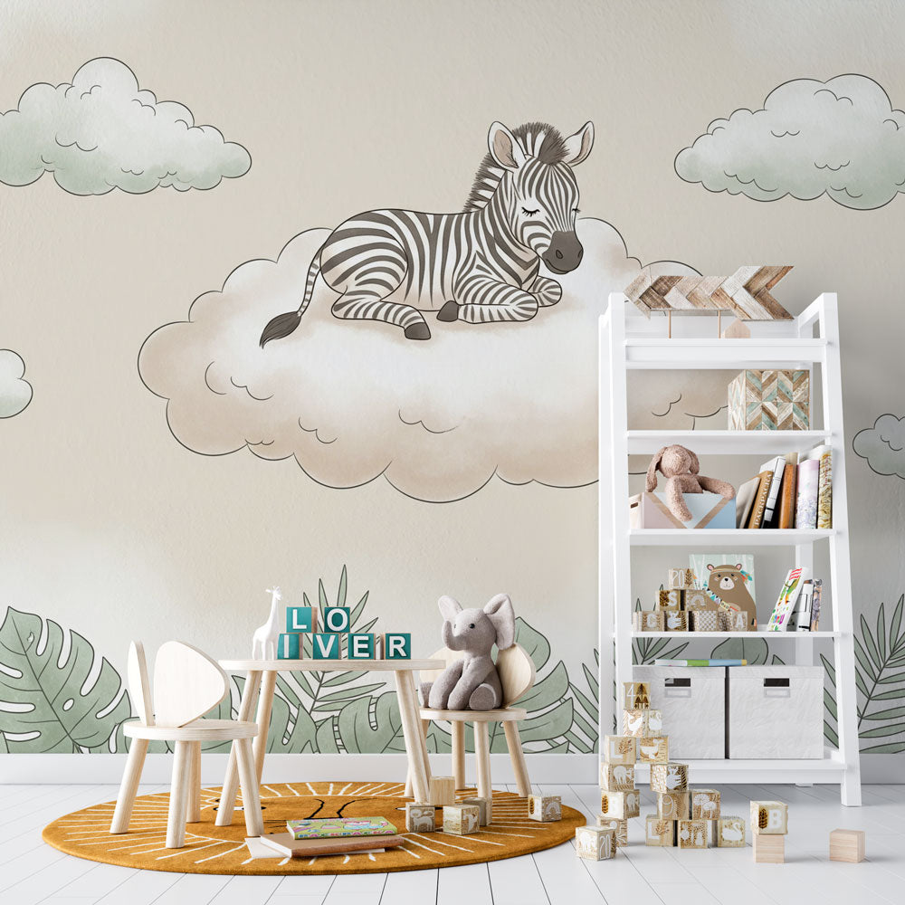 Zebra Wallpaper | Peaceful Zebra on a Cloud Wall Mural