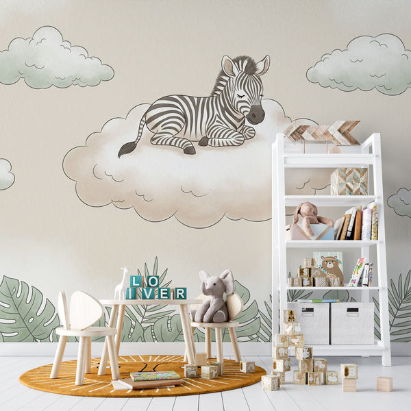 Zebra Wallpaper | Peaceful Zebra on a Cloud Wall Mural
