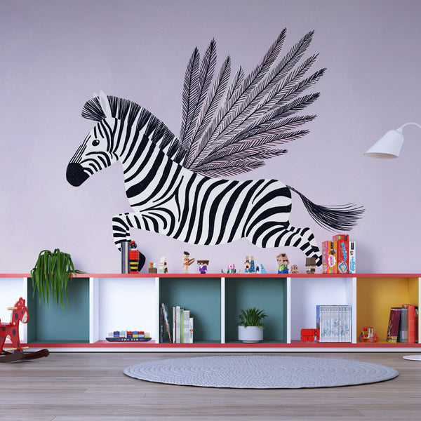 Winged Zebra Wallpaper | Stylized Zebra with Feathered Wings